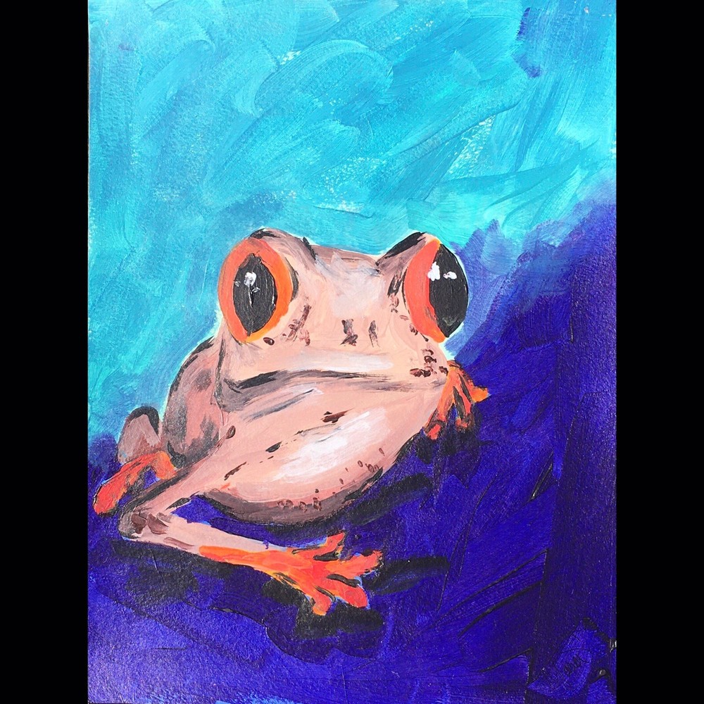 Maria Scalf Frog Amphibian Acrylic Bright Home Decor Cute ORIGINAL PAINTING 9x12