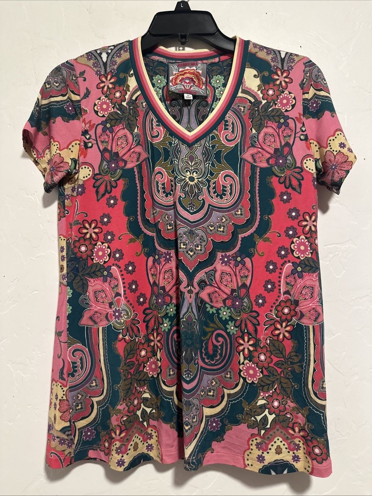 Johnny Was Janie Favorite Paisley Melody Pink Tee Blouse in XS