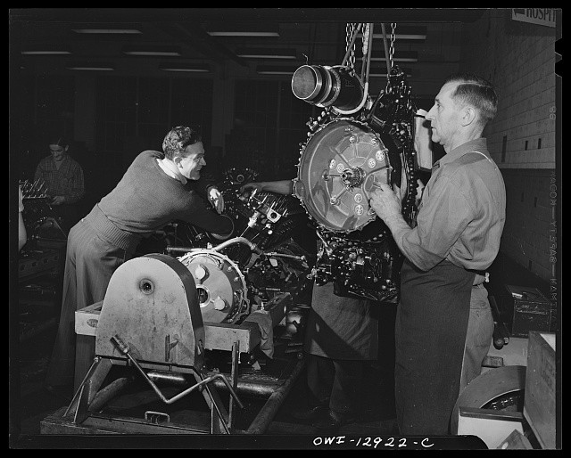 Detroit Michigan 1943 Packard Rolls Royce engine assembly supercharger worker