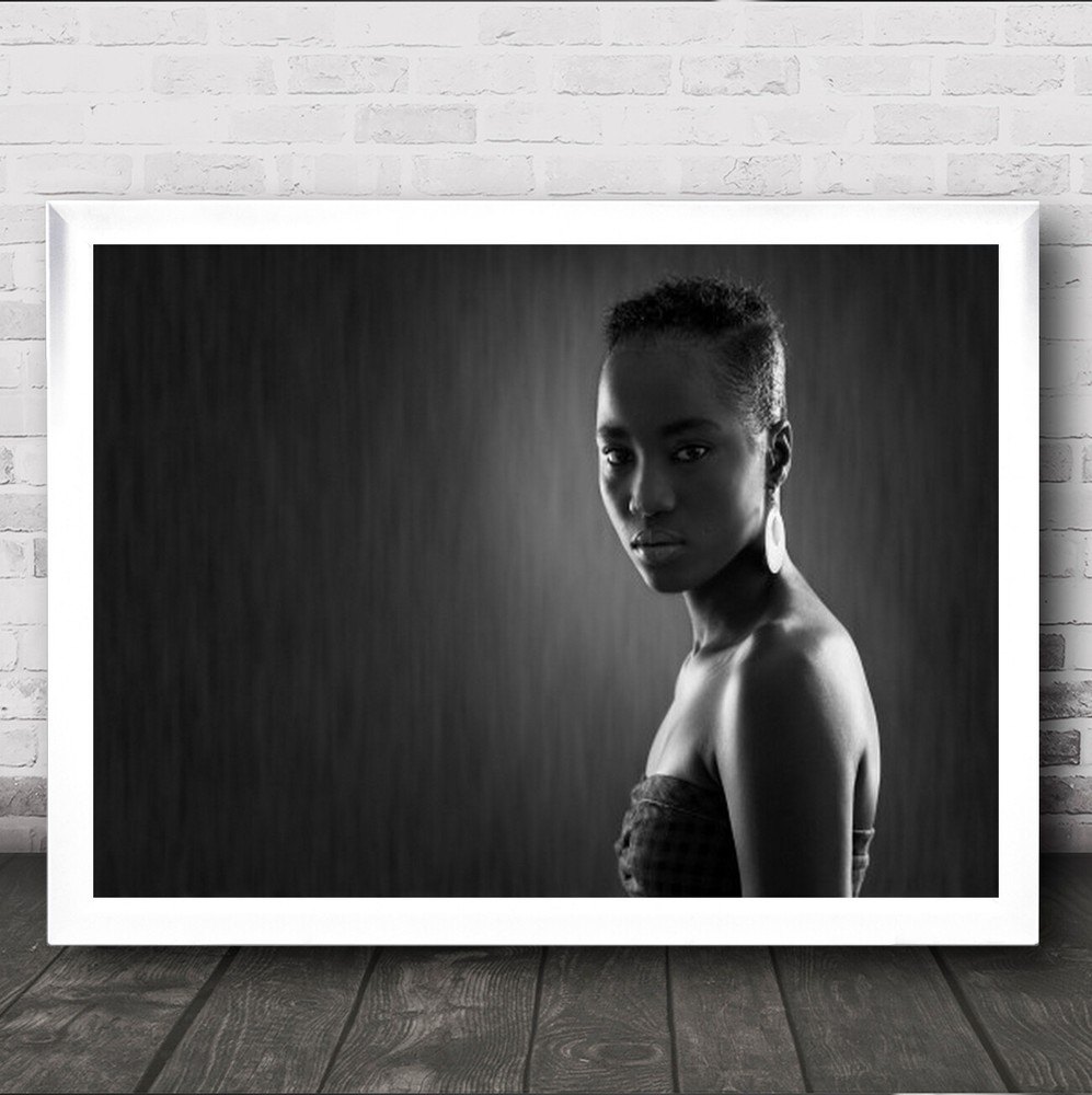 Portrait Girl Person Eyes Hair Earring Model B&W Wall Art Print