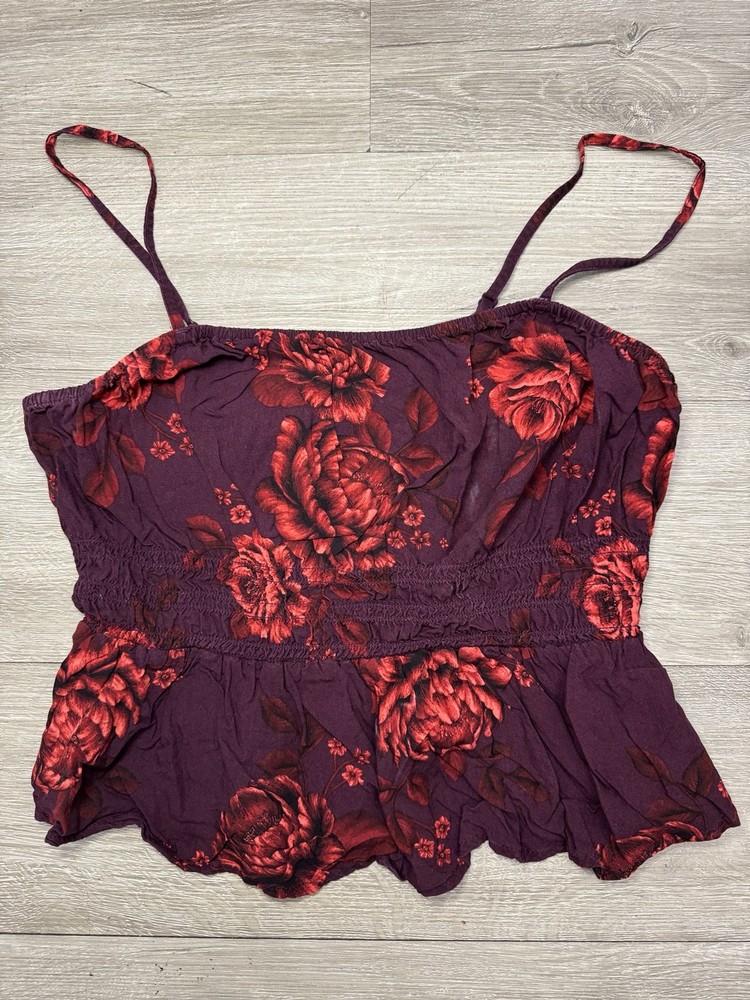 Old Navy Floral Cami Top Medium Red Burgundy Smocked Peplum Tank