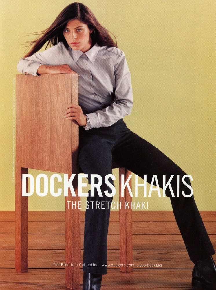 DOCKERS Magazine Print Ad Advert #10 RARE 1999 PRETTY BRUNETTE IN STRETCH KHAKI