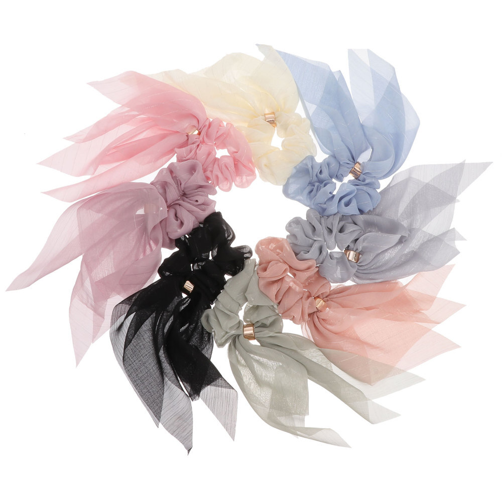 8Pcs Long Hair Rubber Bands Elastics Bobbles with Elegant Scarf Hair Ties