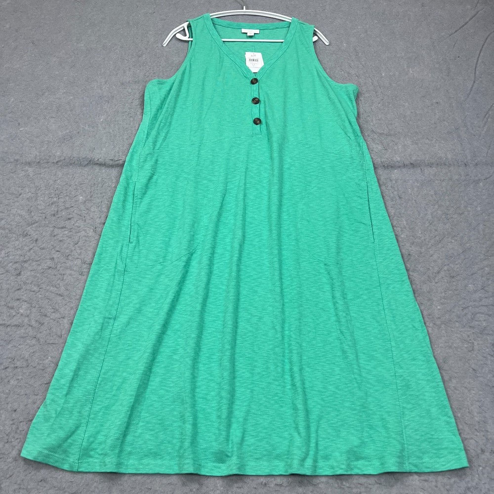 NEW J Jill Dress Women's Large Tall LT Teal Green Modal Swing Button Sleeveless