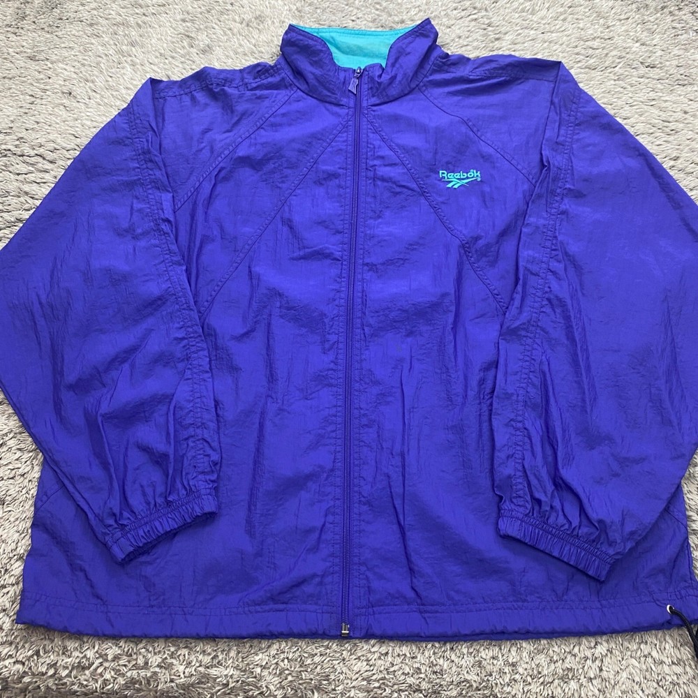 Vtg Reebok Track Jacket Mens XL Blue Vented Full Zip Nylon 90s Windbreaker Coat