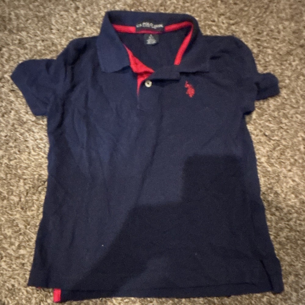 U.S. Polo Assn. Boys Navy/Red Logo Short Sleeve Collared Polo Shirt S (6-7)