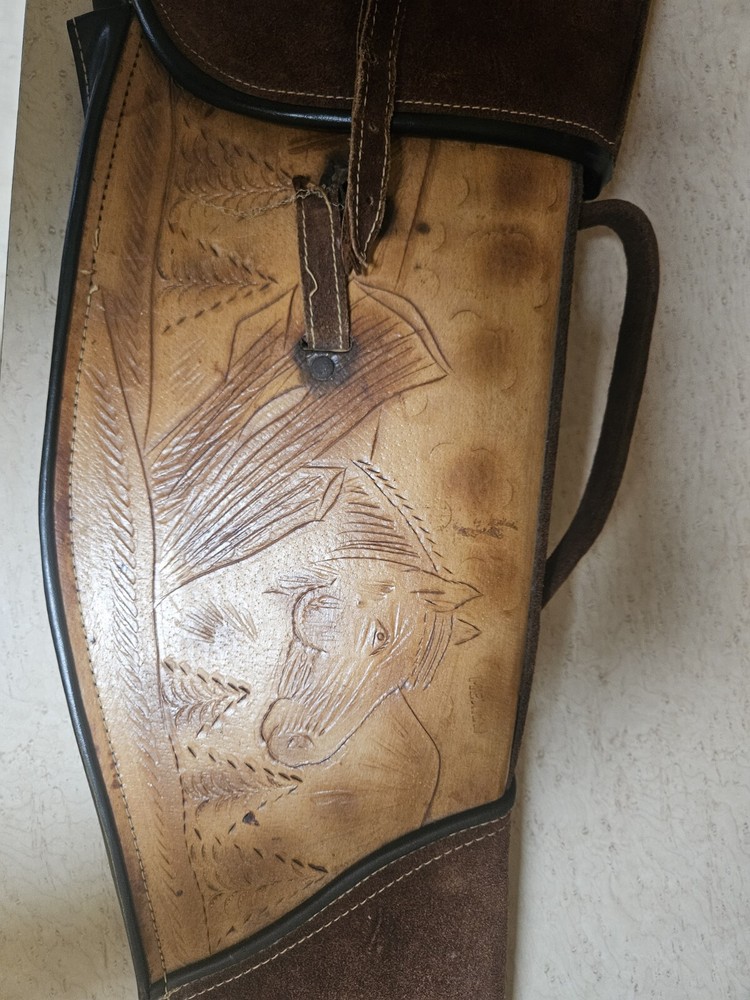 Vintage 2 Piece Mexican Handmade Tooled Leather Rifle Shotgun Case Adjust To 50