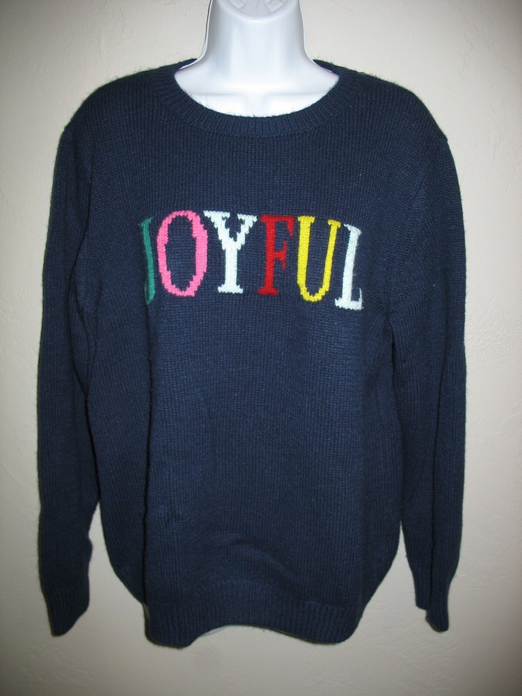 St Johns Bay Pullover Sweater XL Navy Blue Joyful Crew Neck Womens