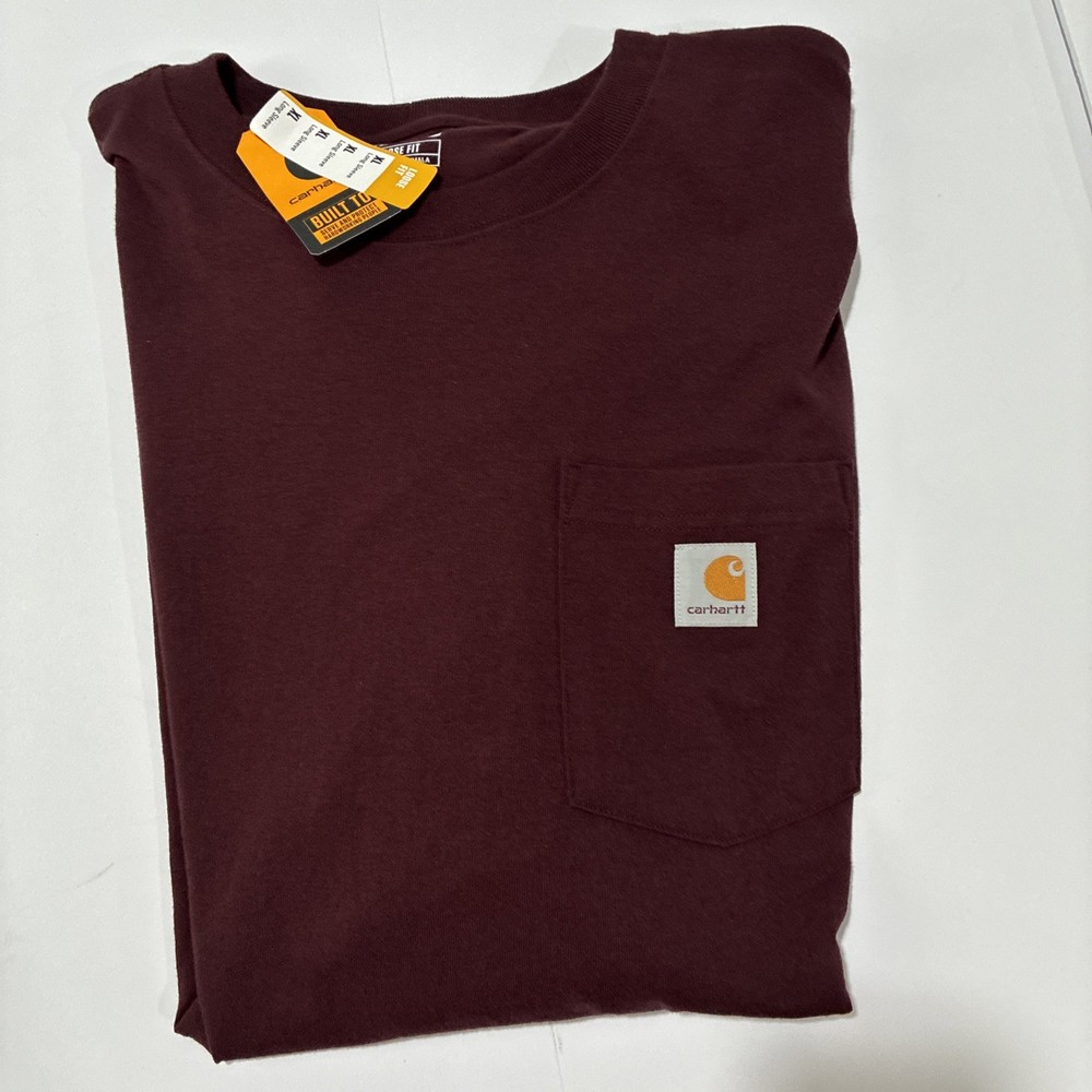 Carhartt Loose Fit Maroon Pocket Logo Long Sleeve T-Shirt Sz Mens X Large