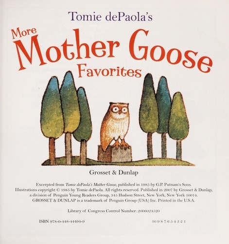 Tomie dePaola's More Mother Goose Favorites by dePaola, Tomie, Good Book