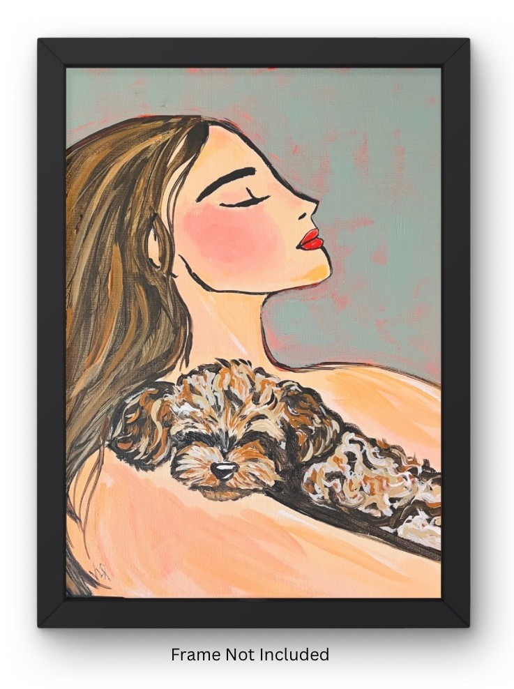 Sleepy Dog Lady Expressionist Abstract Art Acrylic 14x11” Canvas VLP Original