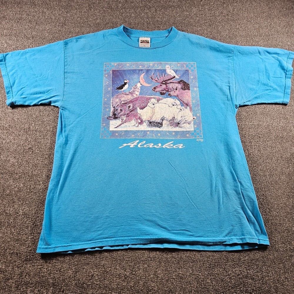 Vintage Alaska Nature T-shirt Outdoors 90s Tultex Blue Size 2XL
