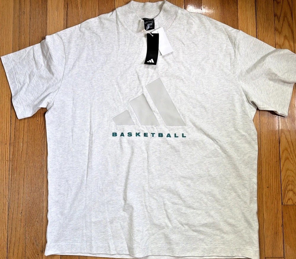 Adidas Basketball Mock Neck T-Shirt Mens 2XL Oversized Gray