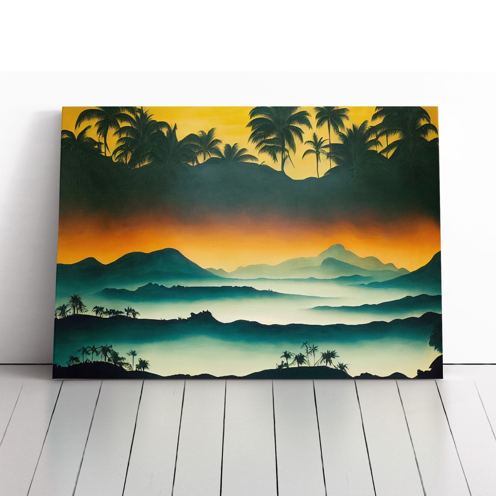 Tropical Mountain Landscape Canvas Wall Art Print Framed Picture Home Decor