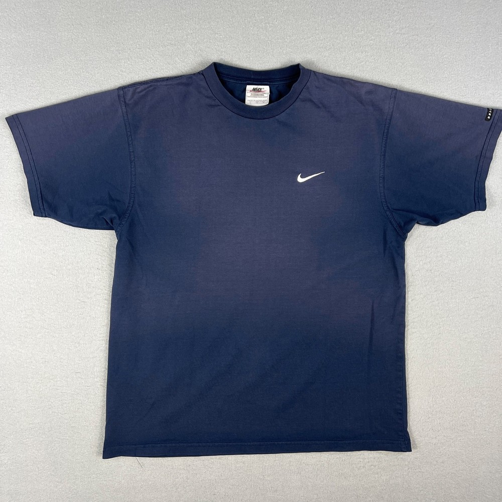 VTG Nike T Shirt Mens Medium Blue Faded 90s Embroidered Check Swoosh Distressed