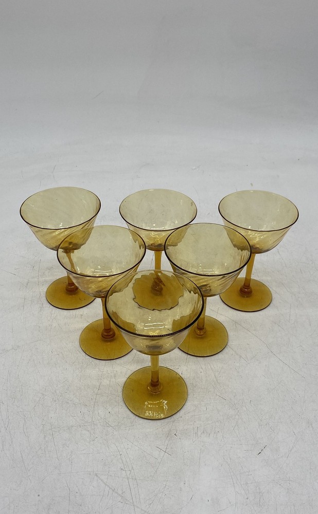Vintage Cambridge Glass Amber Round Shaped Pedestal Cordial Glass Lot Of 6