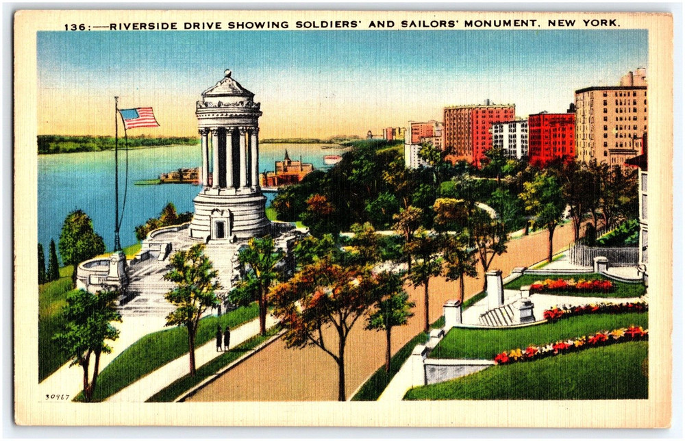 Riverside Drive Soldiers And Sailors Monument New York City Ny Linen Postcard