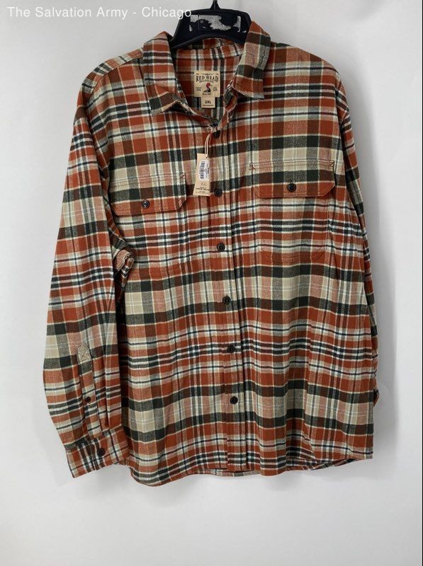 Red Head Mens Orange Plaid Cotton Long Sleeve Flannel Button-Up Shirt Size 2XL