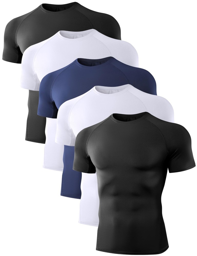 5 Pack Men’s Compression Shirts Short Sleeve Cool Dry Sports Athletic Workout...