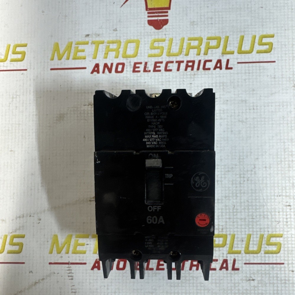 GE TEY360 3 Pole 60 Amp Bolt On Circuit Breaker 480/277 VAC Used Condition