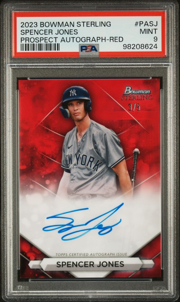 2023 Bowman Sterling Spencer Jones #PASJ Prospect Auto Red #/5 PSA 9 🔥