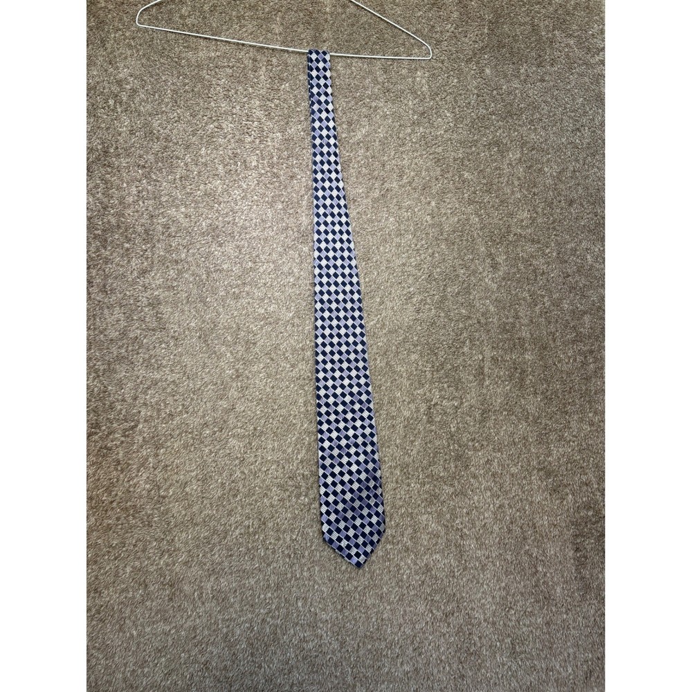 Jos A Bank Signature Collection Blue White Geometric Pattern Silk Necktie Men's