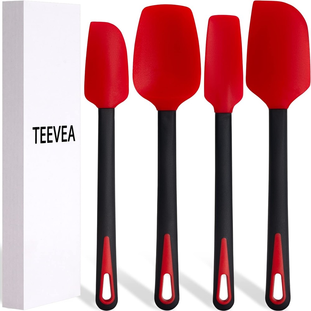 Silicone Spatula Set, 4Pcs Spatulas Silicone Heat Resistant Rubber Jar Spoon ...