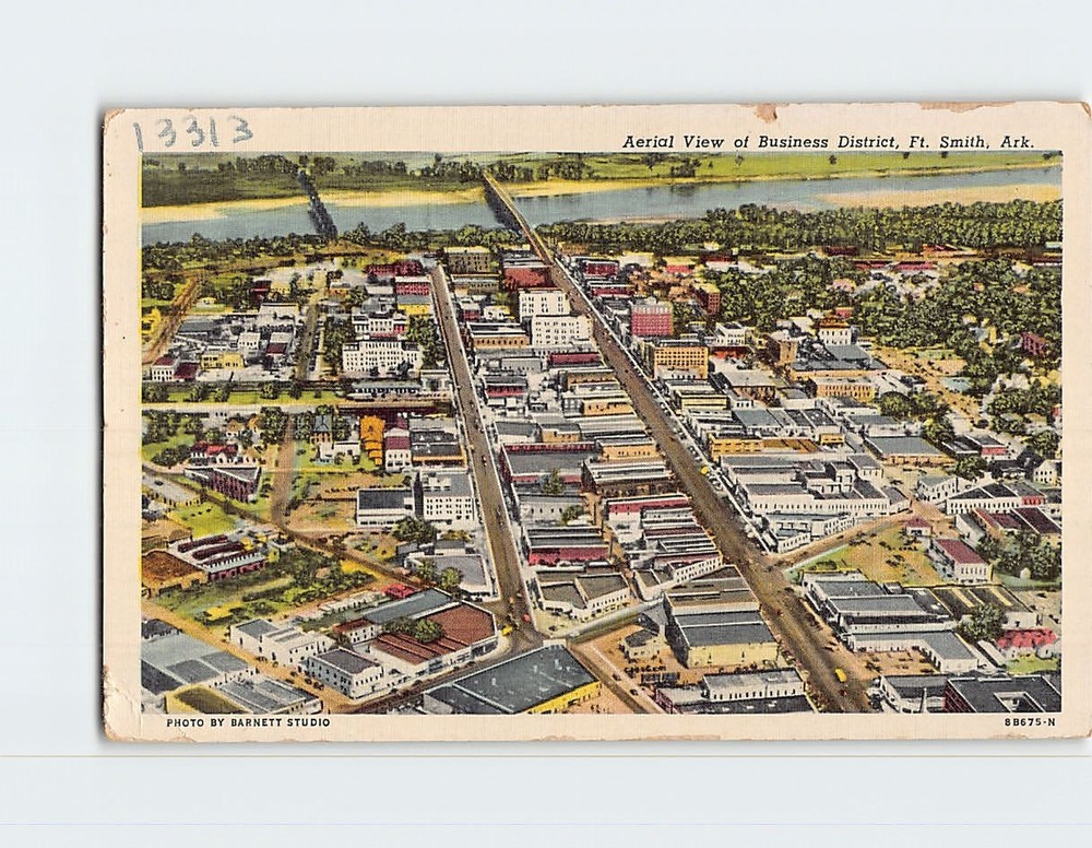 Postcard Aerial View Business District Fort Smith Arkansas USA