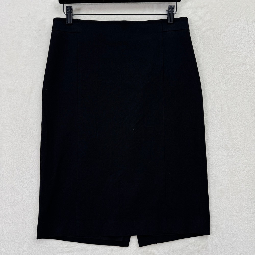 Ann Taylor Pencil Skirt Womens 6 Black Solid Professional Lined Back Slit Slim