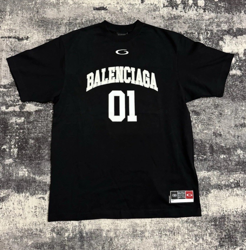 Balenciaga Black Jersey Embroidered Logo Crew Neck Short Sleeve Men's T-Shirt XS