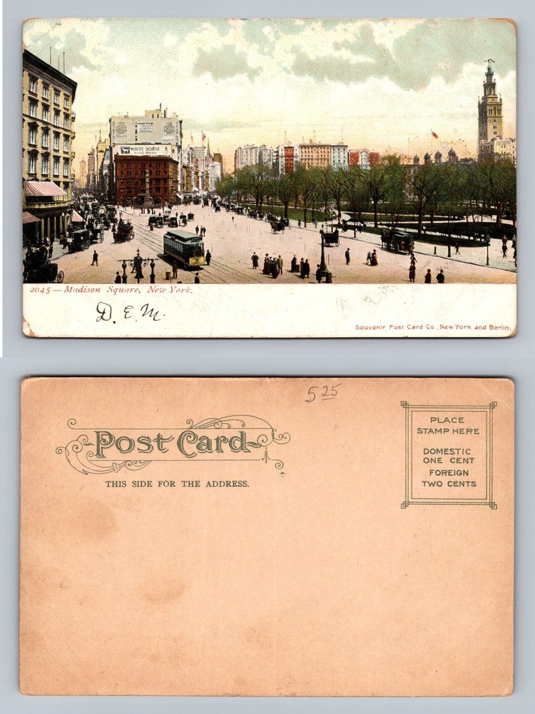 Madison Square, NY-New York Streetcars and Buildings City Scene Vintage Postcard