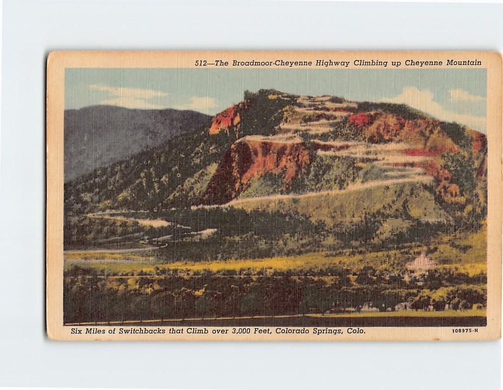 Postcard Broadmoor-Cheyenne Highway Cheyenne Mountain Colorado Springs Colorado