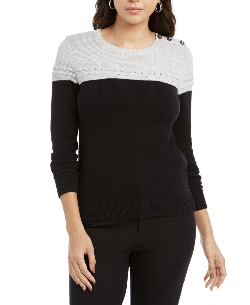 Womens Sweater Charter Club Size M Metallic Color Blocked Crewneck