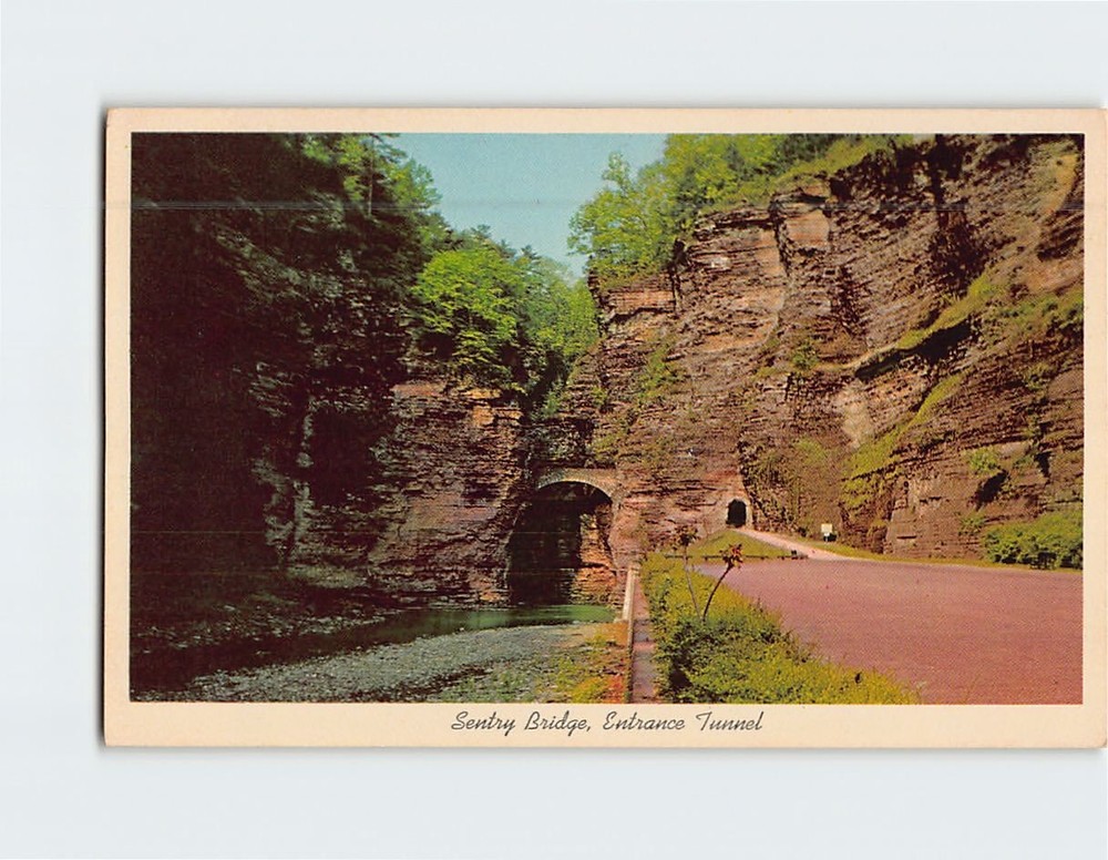 Postcard Sentry Bridge Entrance Tunnel Watkins Glen NY USA