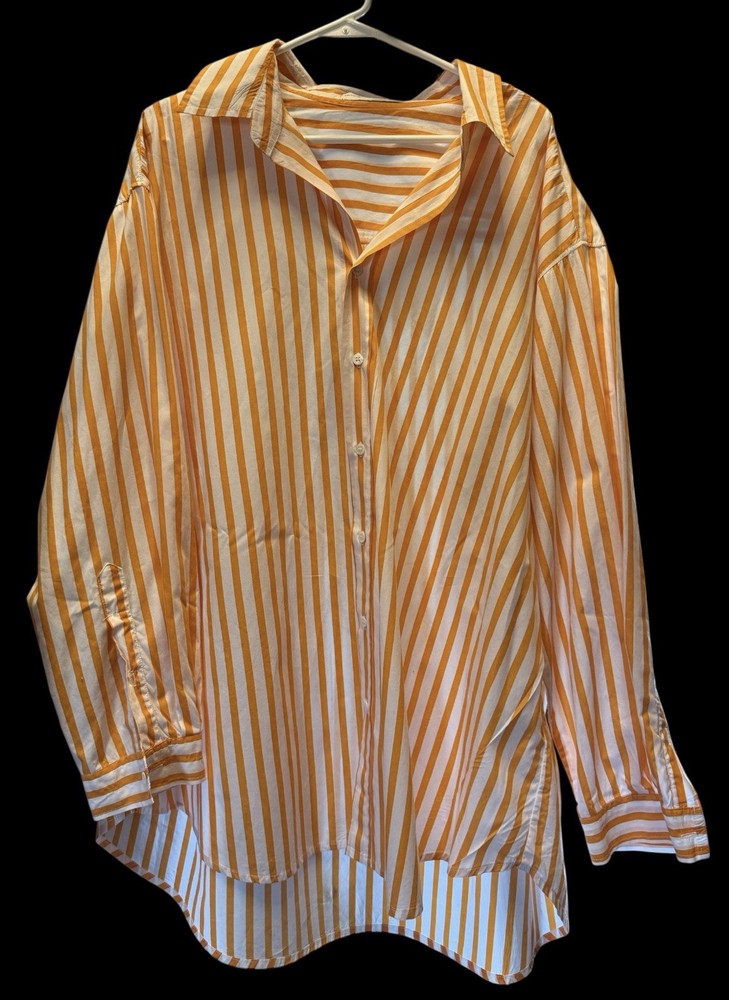 Faithfull The Brand Orange White Stripe Boyfriend Shirt Women’s XL USA 10 Cotton