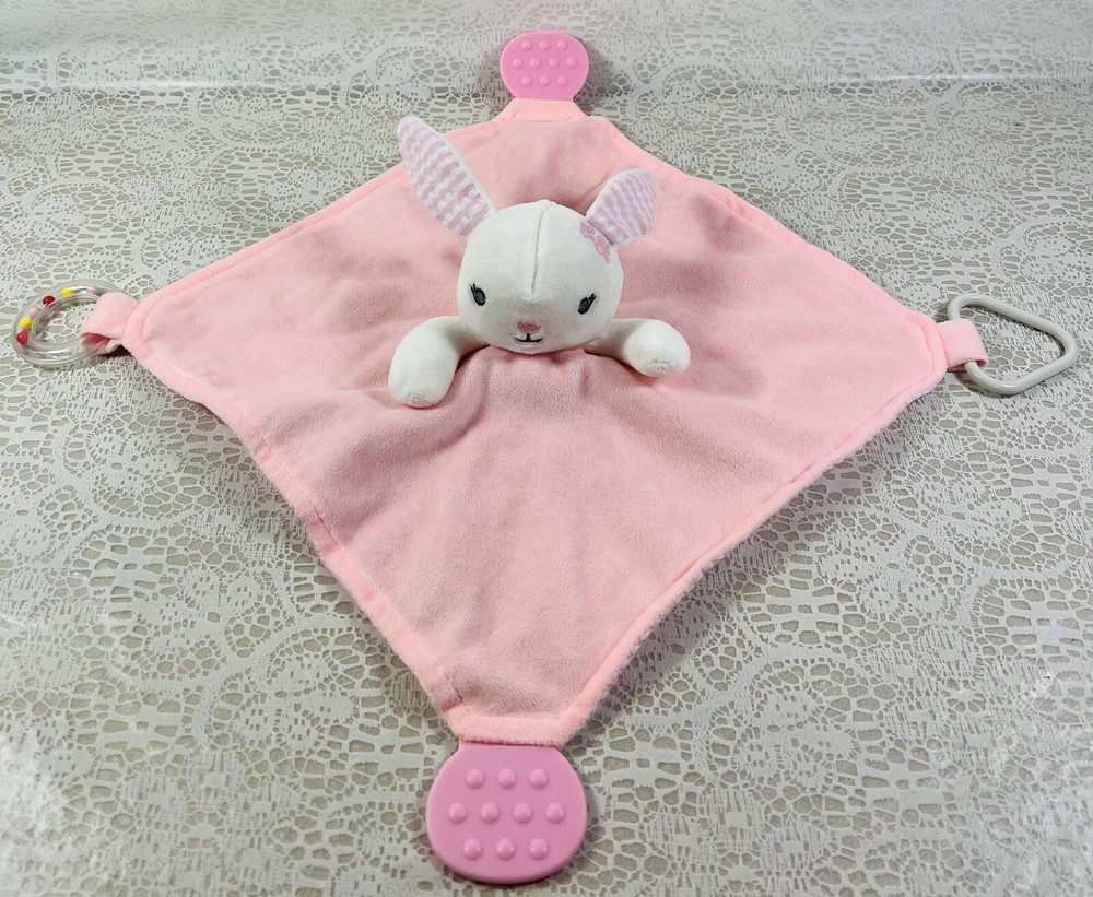 Modern Baby Lovey Security Blanket Bunny Rabbit Pink Snuggle Blankie Teether