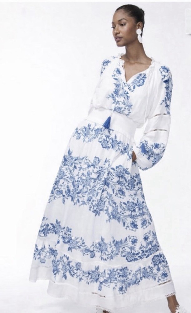 Chico’s Blouson Blooms Maxi Dress Classic Navy Floral NWT Chicos Size 2-US 12