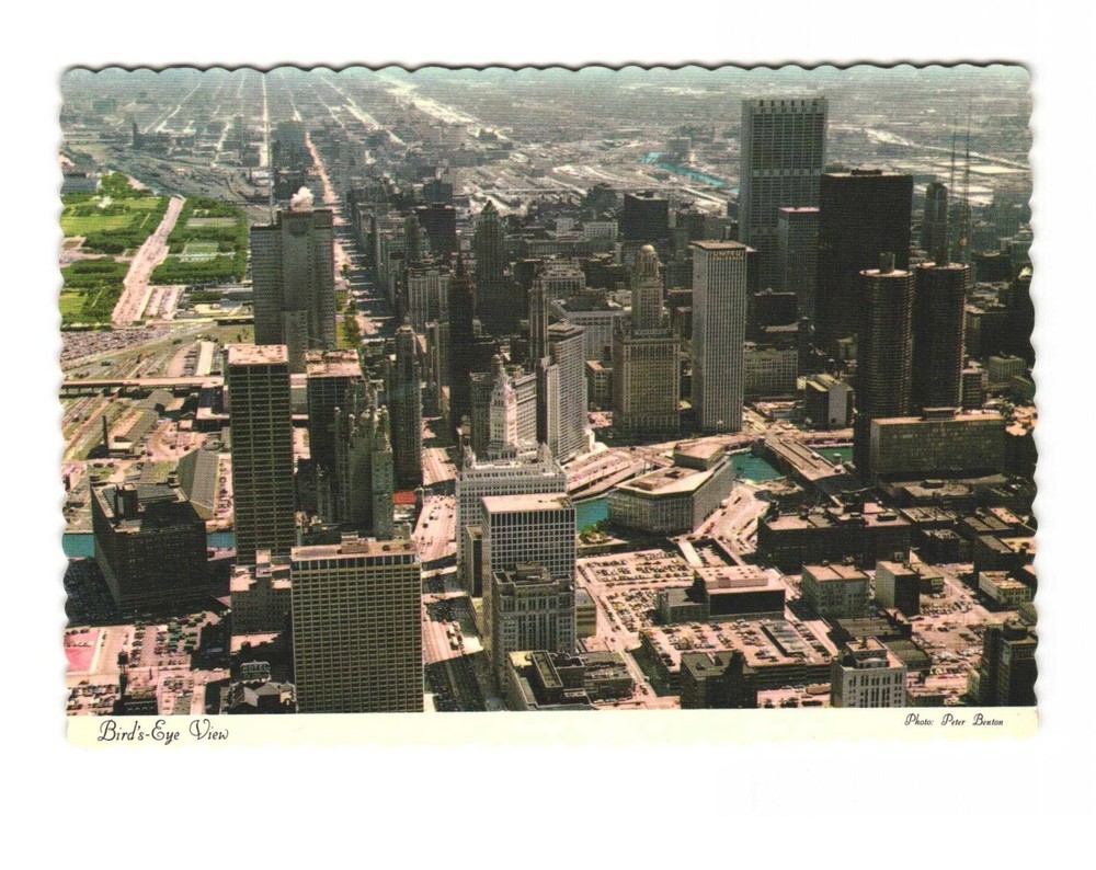 Birds eye view of Chicago's Loop area vintage postcard unposted