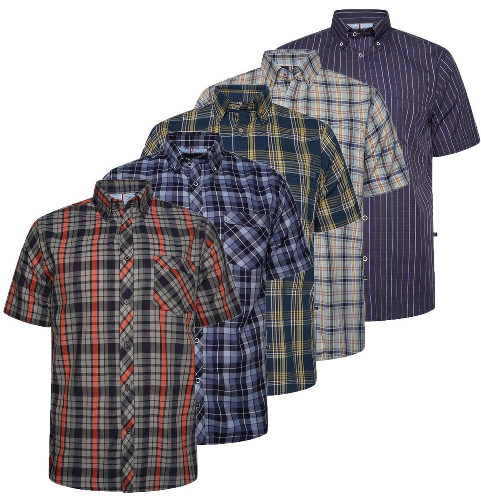 Mens KAM Cotton Shirt Short Sleeve Check  Button  Work Casual Big Size 2-8XL