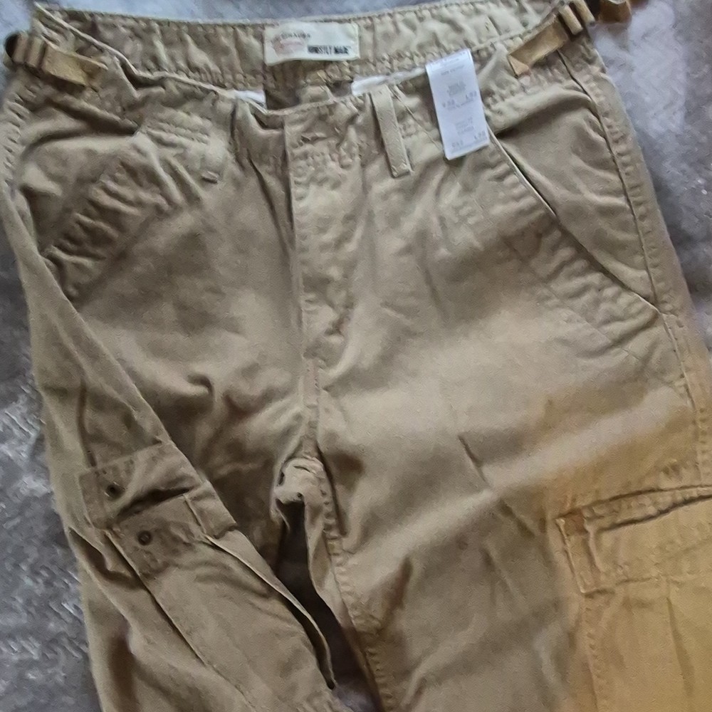 Levi Strauss Signature Men's Beige Cotton Cargo Pants Straight Leg Button Zip