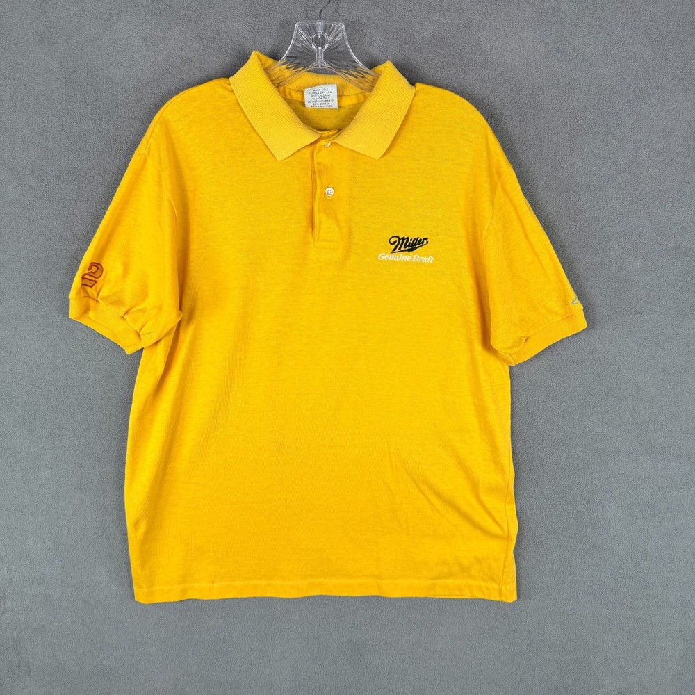 Vtg 90s Miller Genuine Draft Polo Shirt L Made In USA ScreenMates Rusty Wallace