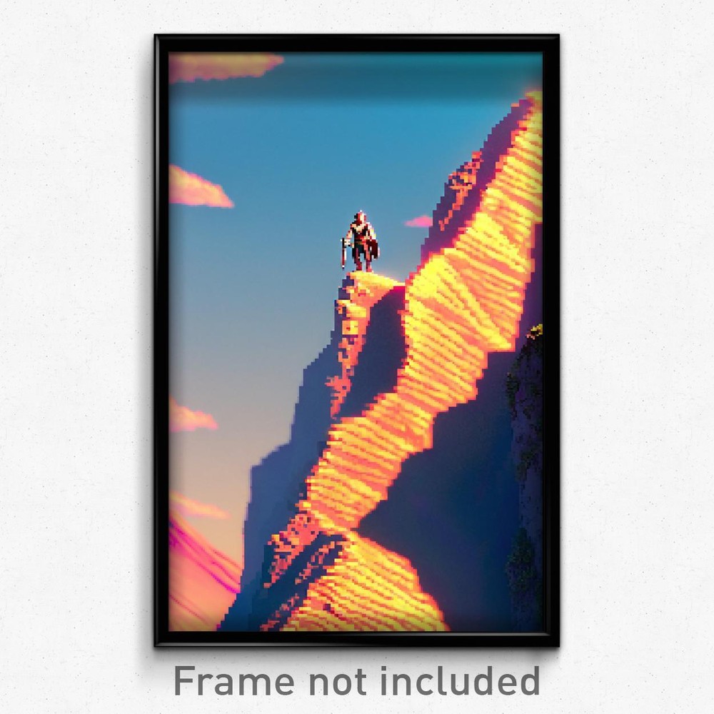 8-Bit Psychedelic Pixel Art Poster - Busy Peak Trippy Gamer Print