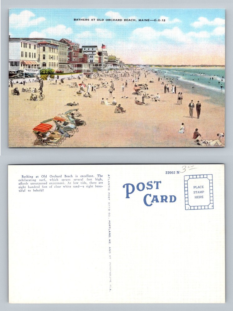 Old Orchard Beach, ME-Maine, Bathers Crowded Beachfront Scene Vintage Postcard