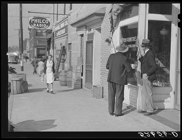 Photo:Philco Radio Storefront Men Street Scene 1930s Depression Era