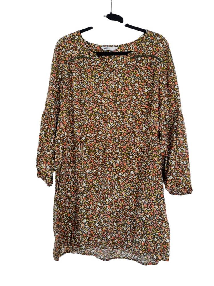Sonoma Shirt Dress Size Large Ditzy Print Floral Long Sleeve Neutral Knee Length