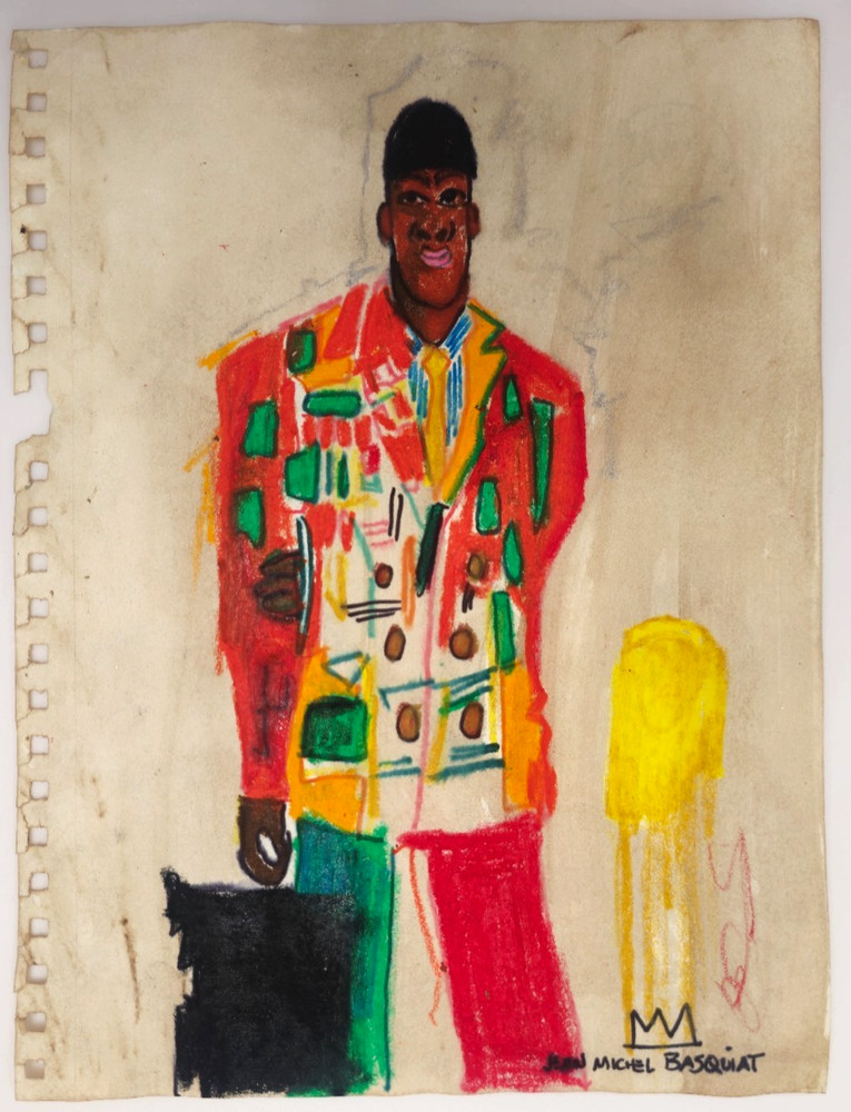 JEAN MICHEL BASQUIAT 12x9 in. Painting on paper (Untitled) signed & stamped