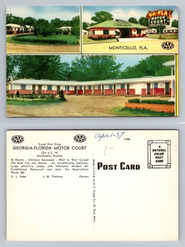 Monticello, FL-Florida, Georgia-Florida Motor Court Multi Views Vintage Postcard