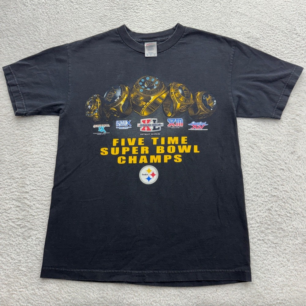 VTG Alstyle Pittsburgh Steelers Five Time Super Bowl Graphic T-Shirt Mens M
