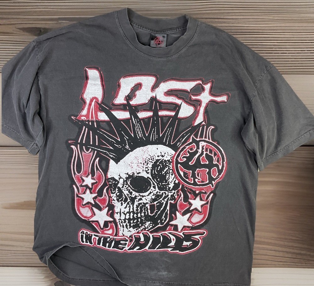 Lost Hills T-Shirt Men Sz XL Double Sided Graphic Tee Skull Distressed Crewneck