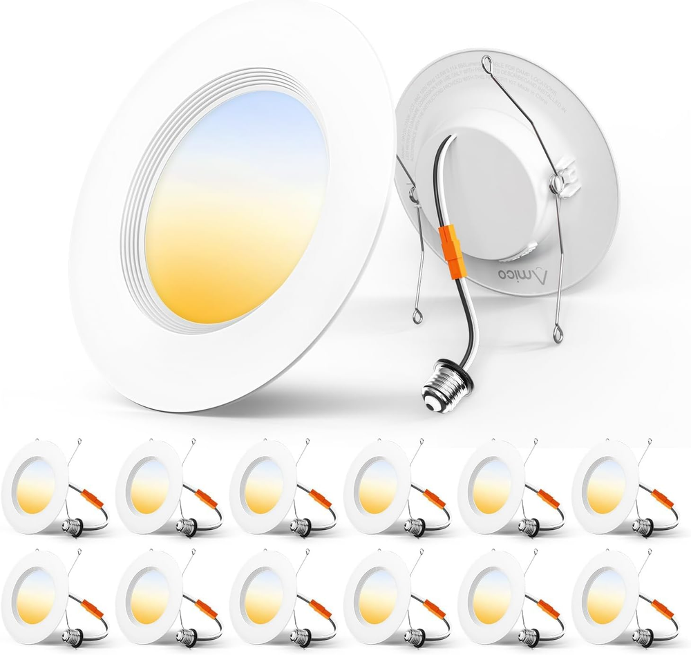 5/6 Inch 3CCT Dimmable LED Recessed Lights 12 Pack, IC Damp Rated